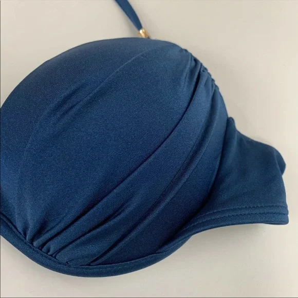 Victorias Secret Bikini Top 34B The Tease Halter Solid Blue Underwire 7DM - Picture 8 of 9